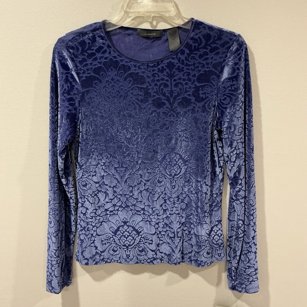 Vintage Liz Claiborne Womens M Purple Velvet Burnout Floral Top Semi-sheer Fairy